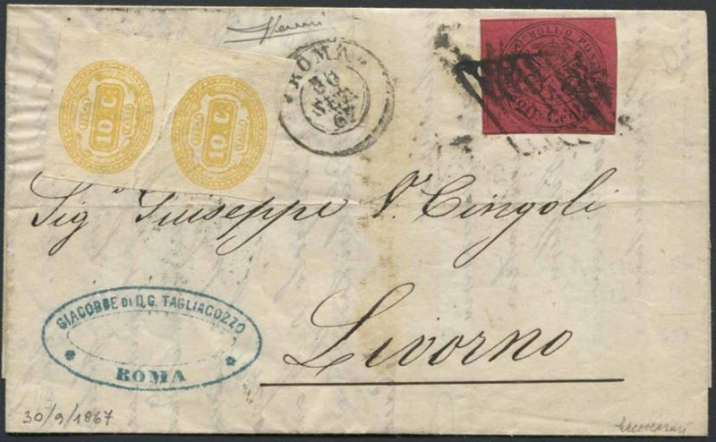 STATO PONTIFICIO. LETTERA DA ROMA PER LIVORNO DEL 30 SETTEMBRE 1867.  - Auction Philately - Cambi Casa d'Aste