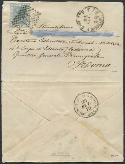 1870, Stato Pontificio, Lettera da Firenze per Roma del 23 Settembre 1870.