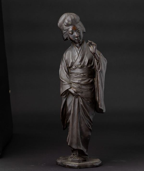 Figura di Geisha in bronzo, Giappone, XX secolo