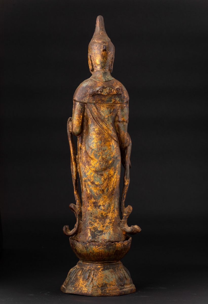 Figura di Buddha Stante in Bronzo Dorato, Giappone, Periodo Meiji (1868-1912)