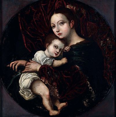Scuola Ispano-fiamminga del XVII Secolo Madonna Col Bambino