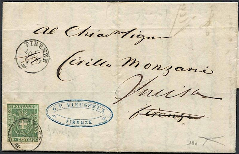 1861, Toscana, lettera da Firenze per città del 3 luglio 1861.  - Asta Filatelia e Storia Postale - Cambi Casa d'Aste