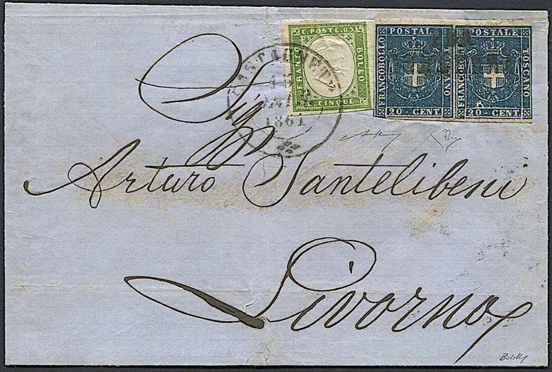 1851, Toscana, raccomandata da Castagneto per Livorno del 15 marzo 1861.  - Asta Filatelia e Storia Postale - Cambi Casa d'Aste