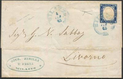 1863, Regno D'italia, Lettera da Milazzo per Livorno del 4 Febbraio 1864,