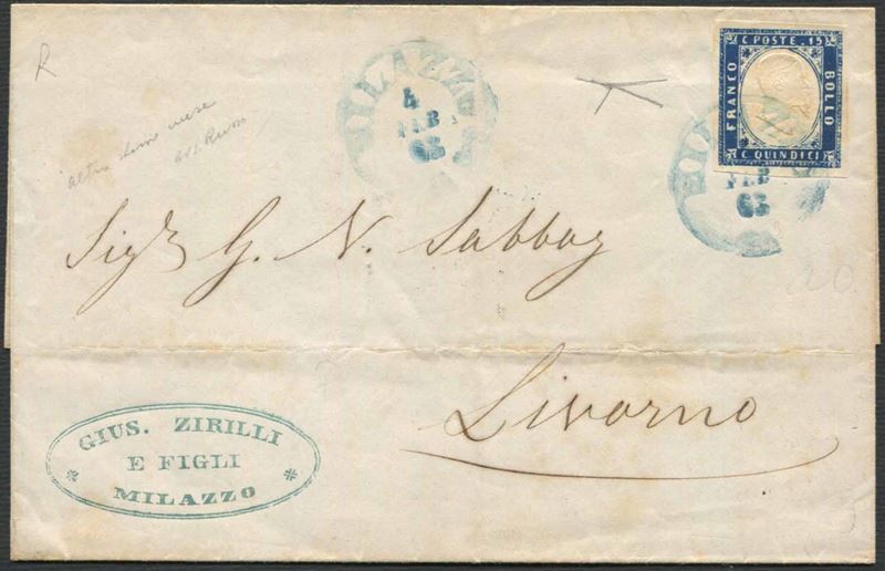 1863, Regno d'Italia, lettera da Milazzo per Livorno del 4 febbraio 1864,  - Auction Philately - Cambi Casa d'Aste
