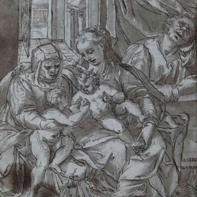 Scuola della Fine del XVI Secolo Sacra Famiglia con Sant'anna e San Giovannino