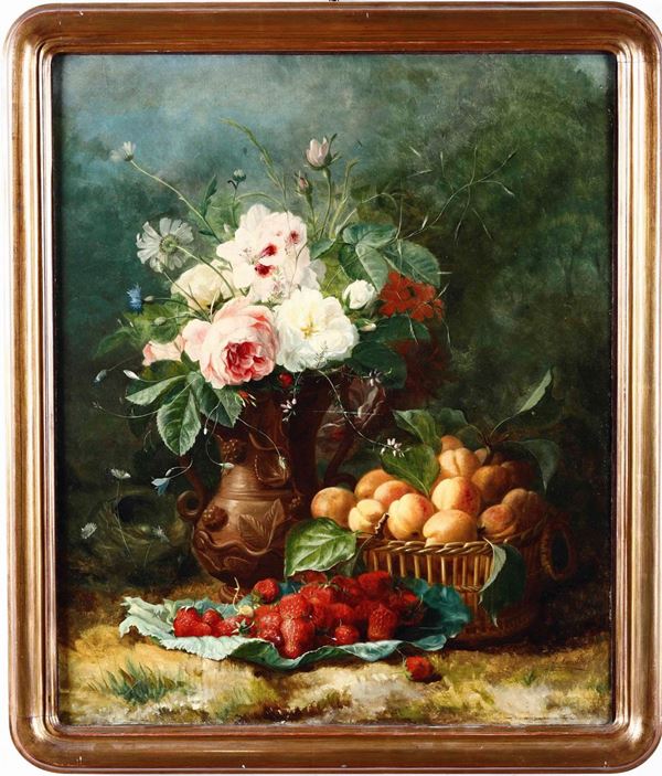 Louis Aristide Léon Constans (?) Natura morta di fiori e frutti