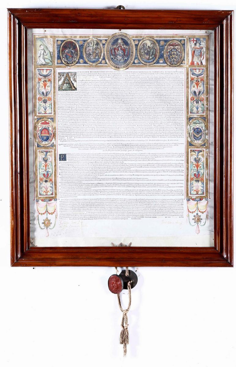 Antica pergamena con pitture sul bordo  - Auction A Lombard Property | Cambi Time - Cambi Casa d'Aste