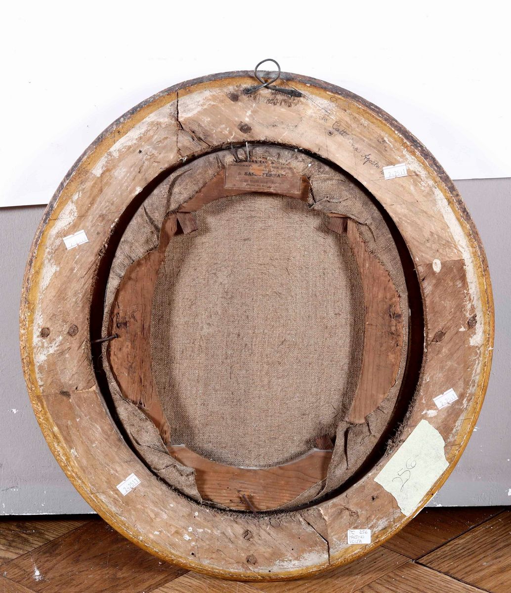 Cornice in Legno Dorato, XIX Secolo, Contenente Riproduzione Raffigurante Madonna con Bambino