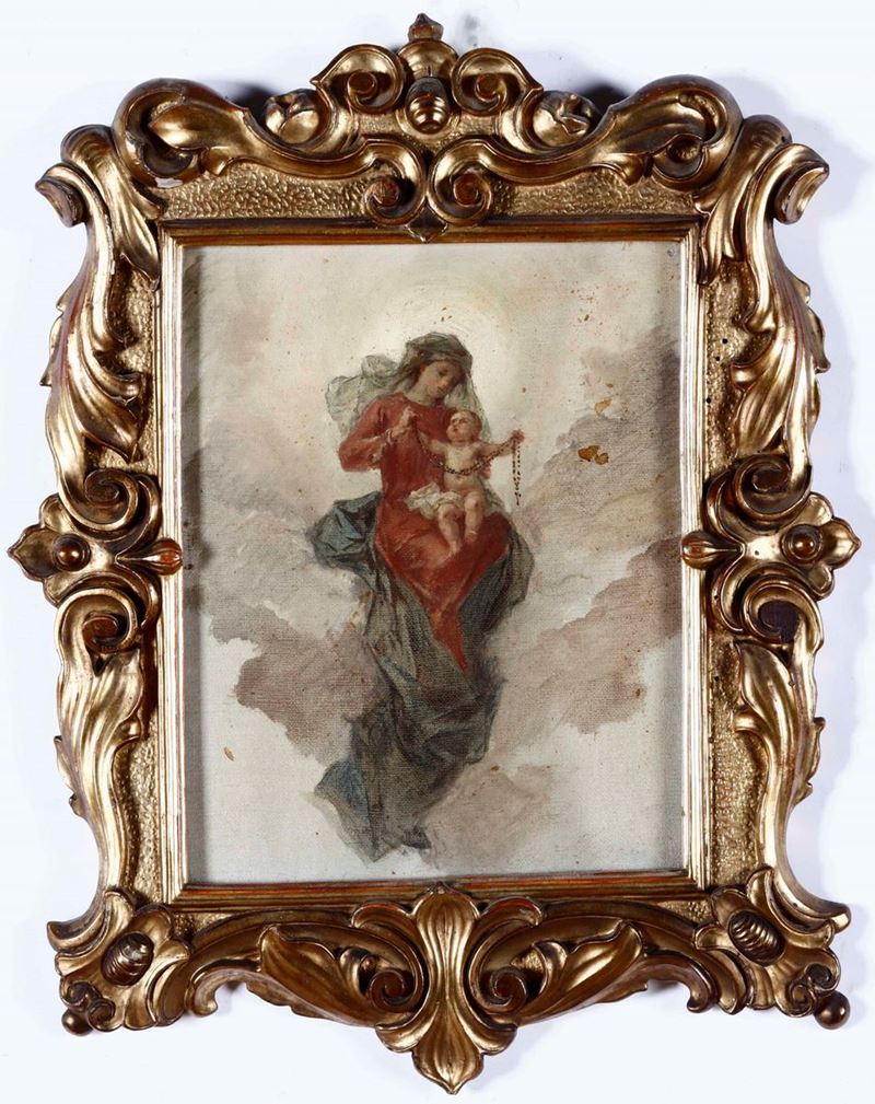 Scuola del XIX secolo Madonna del rosario  - acquerello su tela - Asta Dipinti Antichi | Cambi Time - I - Cambi Casa d'Aste