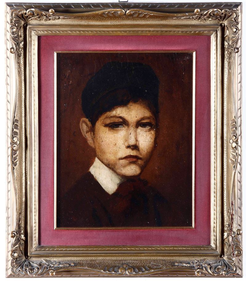 Pittore del XIX-XX secolo Ritratto di fanciullo  - olio su cartoncino - Asta Dipinti del XIX e XX secolo | Cambi Time - I - Cambi Casa d'Aste