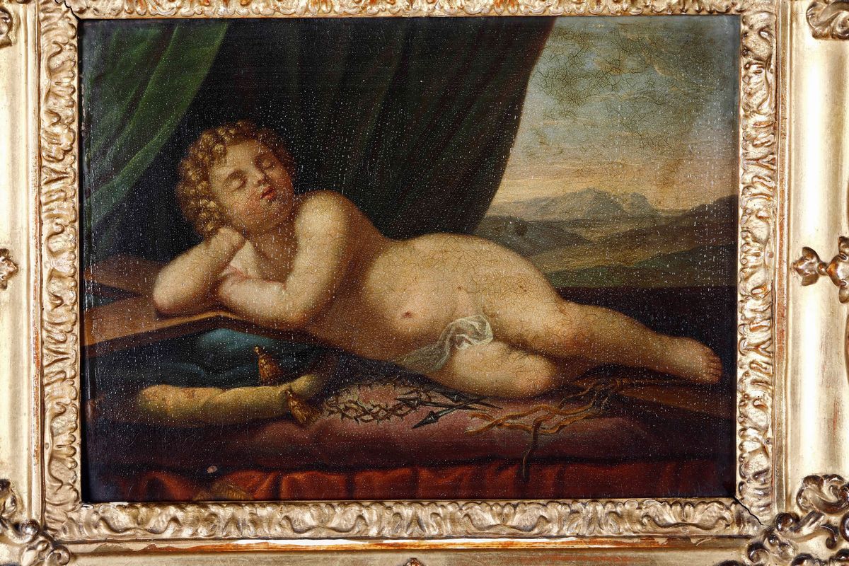 Scuola del XVIII Secolo Bambinello Dormiente e San Giovannino