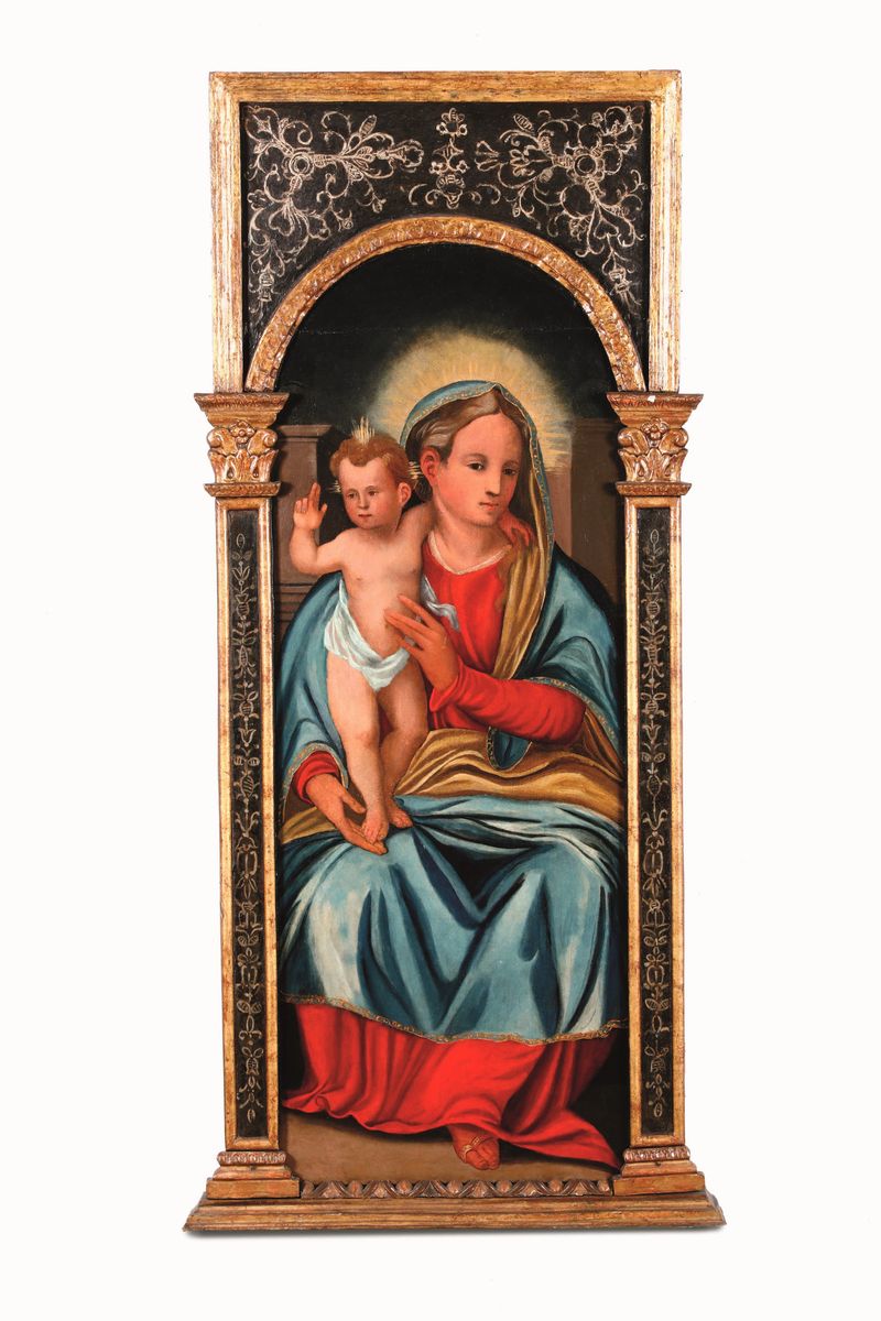 Scuola Italiana del XVI Secolo Madonna Col Bambino Affiancata da Santi