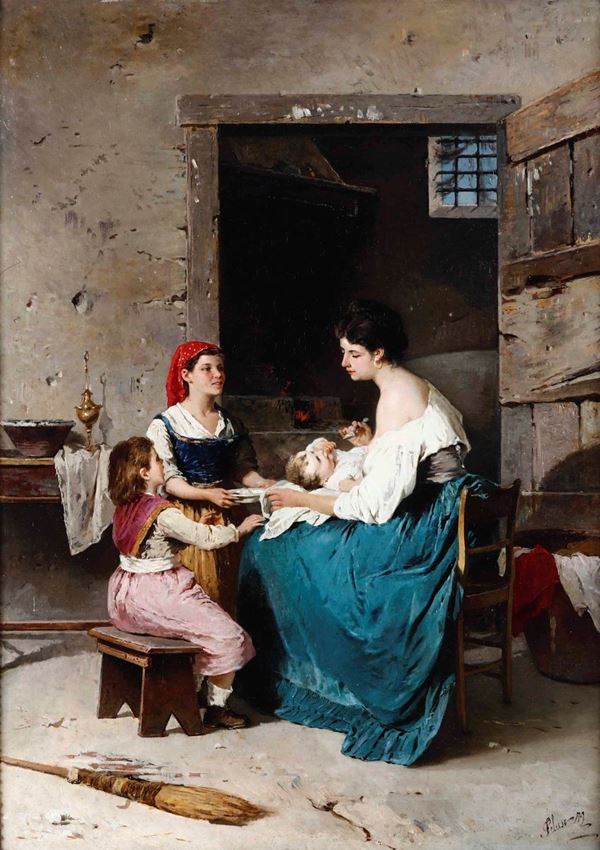 Scena domestica, madre con bambini