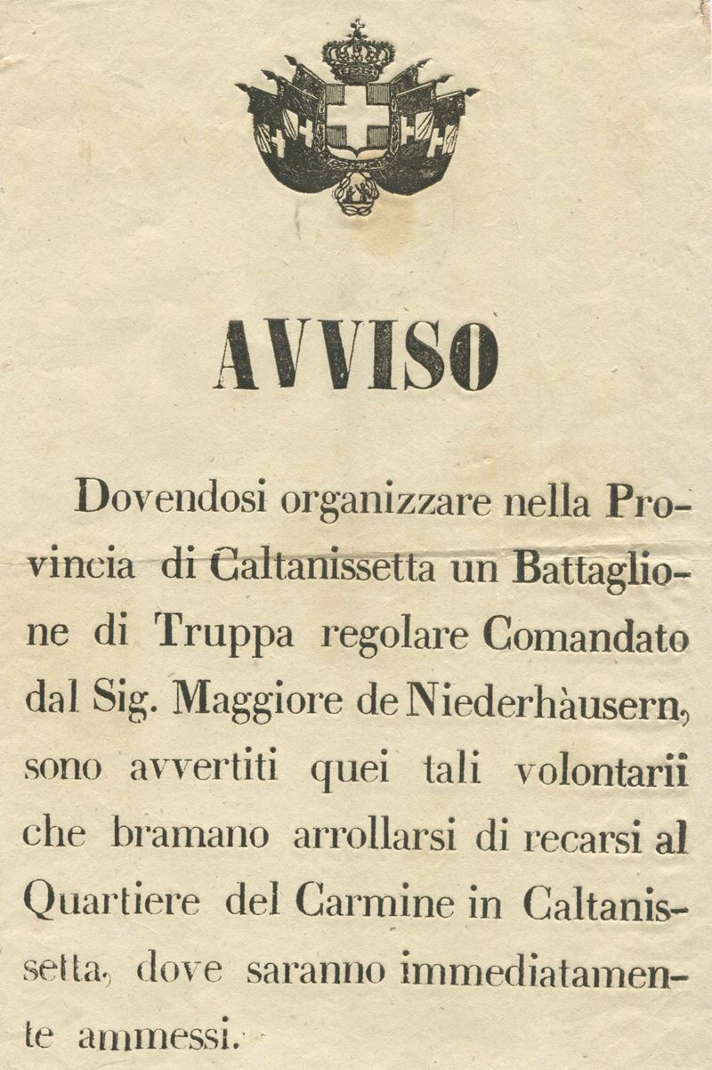 Risorgimento, volantino pubblicato e distribuito in Sicilia  - Asta Storia Postale e Filatelia - Cambi Casa d'Aste