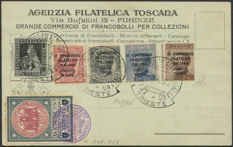 REGNO D’ITALIA, 1929, CONVEGNO FILATELICO ITALIANO, TRIESTE 1922.  - Asta Filatelia - Cambi Casa d'Aste