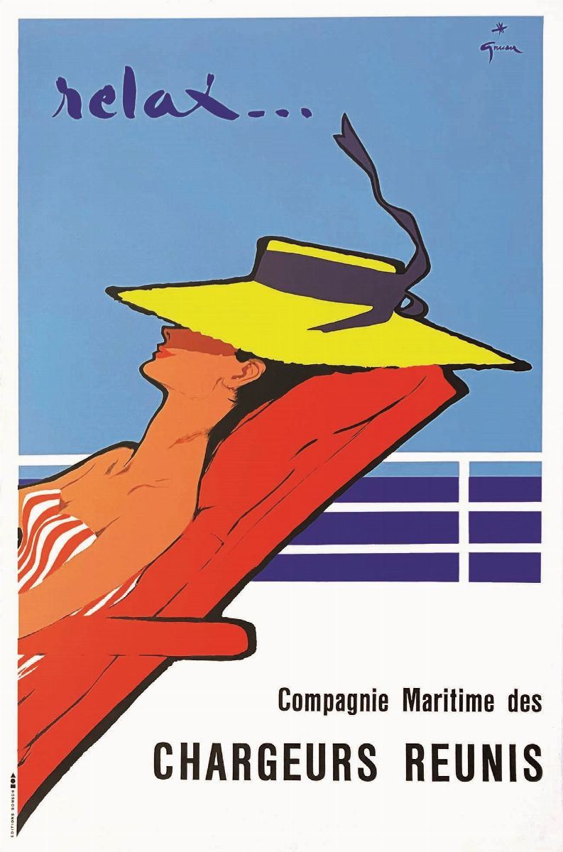 Gruau Ren&#232; : Gruau Renè (1909-2004) RELAX…. COMPAGNIE MARITIME DES CHARGEURS REUNIS  - Auction Posters | Cambi Time - I - Cambi Casa d'Aste