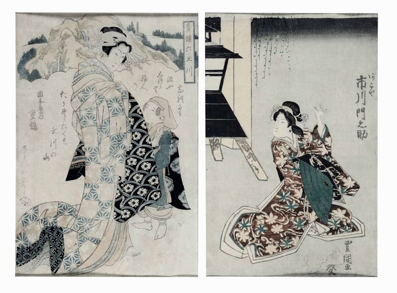 Coppia di stampe, Kikugawa Eizan (1787-1867). Giappone, inizio XIX secolo  - Auction Italian Mansions - I - Cambi Casa d'Aste