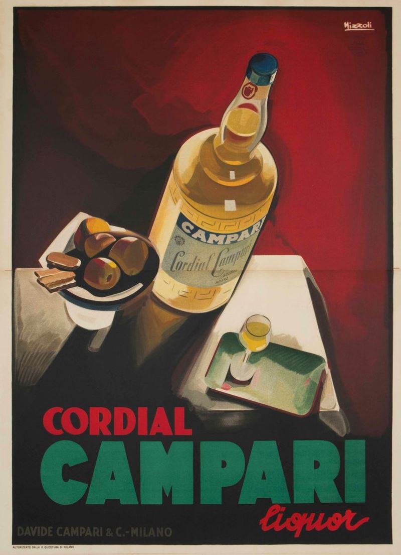 Marcello Nizzoli : Campari L’Aperitivo Bitter on red backdrop  - Auction Vintage Posters - Cambi Casa d'Aste