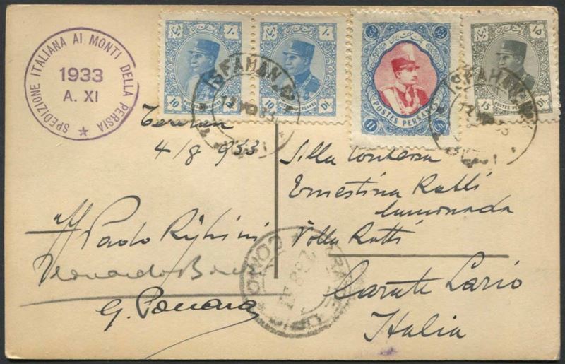 1933, IRAN, CARTOLINA DA ISFAHAN PER CARATE DEL 4 AGOSTO 1933.  - Auction Philately - Cambi Casa d'Aste