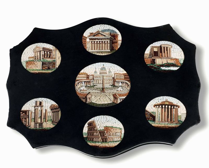 Presse papier con micromosaico raffigurante monumenti di Roma. XX secolo  - Auction Italian Mansions - I - Cambi Casa d'Aste