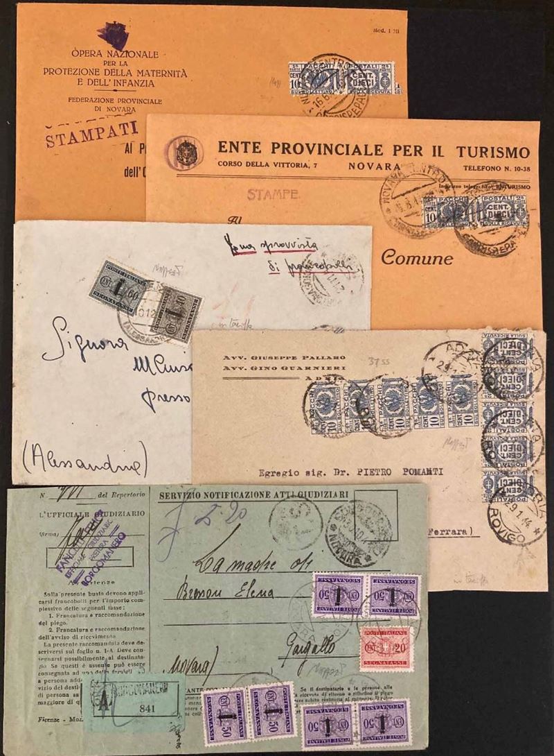 1944, SEGNATASSE, AFFRANCATURE D’EMERGENZA, CINQUE BUSTE.  - Auction Philately - Cambi Casa d'Aste