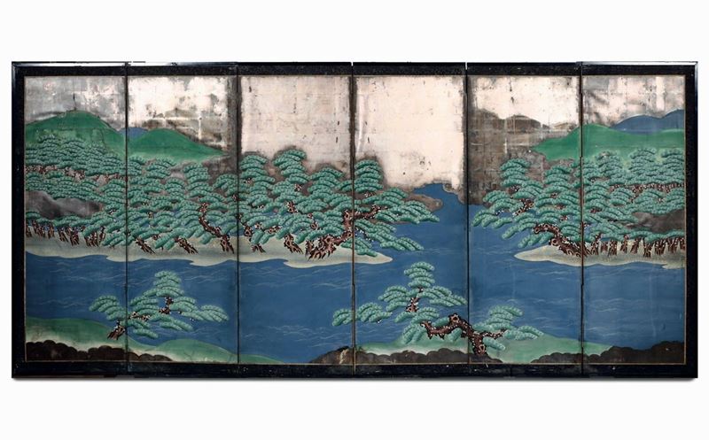 Paravento a sei ante, Giappone, periodo Meiji (1868-1912)  - Auction Italian Mansions - I - Cambi Casa d'Aste