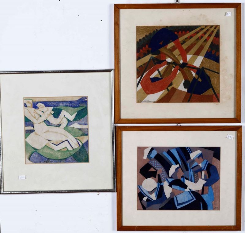 Lotto di tre litografie a colori di cui una firmata Claude Flight  - Auction Italian Mansions - I - Cambi Casa d'Aste