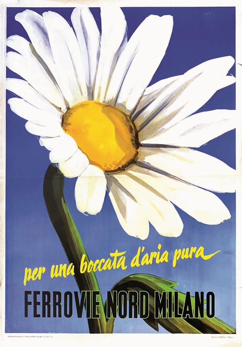 Carlo Dradi : Carlo Dradi (1908-1982) PER UNA BOCCATA D’ARIA PURA / FERROVIE NORD MILANO   - Auction Posters | Cambi Time - I - Cambi Casa d'Aste