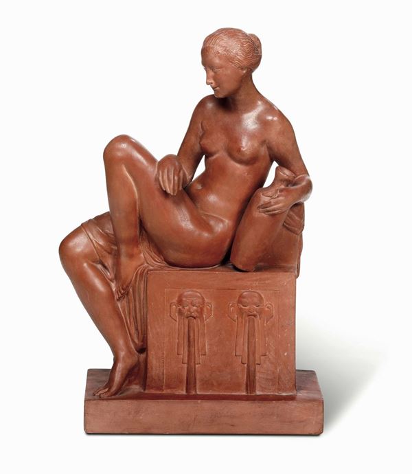 Joe Descomps (1869 - 1950) Figura femminile seduta con anfora