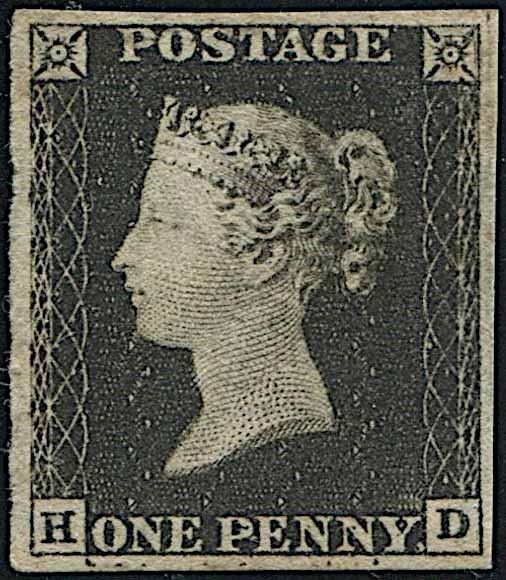 1840, GREAT BRITAIN, ONE PENNY BLACK “HD”.