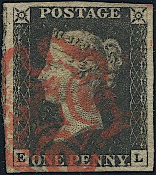 1840, GREAT BRITAIN, ONE PENNY BLACK, “EL”.  - Auction Philately - Cambi Casa d'Aste