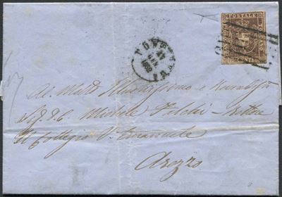 1860, Toscana, Lettera da Pontedera per Arezzo del 17 Gennaio 1862.
