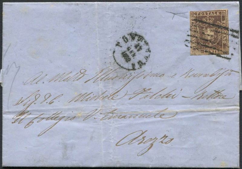 1860, TOSCANA, LETTERA DA PONTEDERA PER AREZZO DEL 17/1/1862.  - Asta Filatelia - Cambi Casa d'Aste