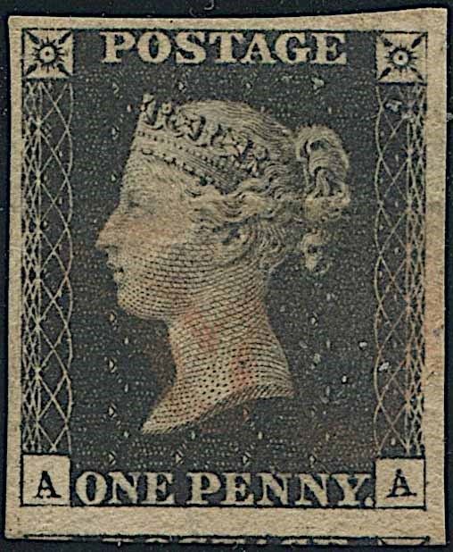 1840, GREAT BRITAIN, ONE PENNY BLACK, “AA”.  - Auction Philately - Cambi Casa d'Aste