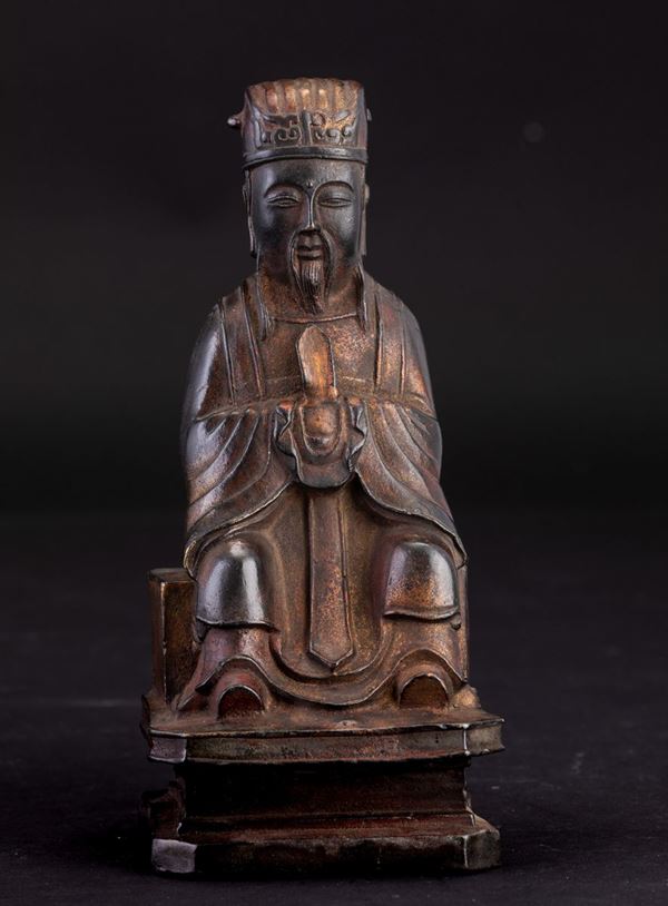 Figura di Wenchang Dijun seduto in bronzo, Cina, Dinastia Ming, XVII secolo
