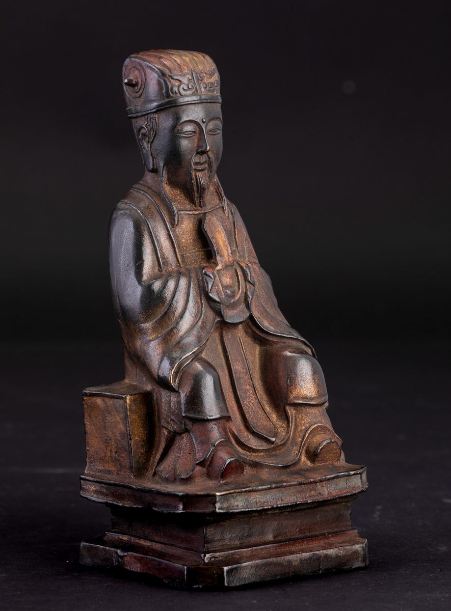 Figura di Wenchang Dijun Seduto in Bronzo, Cina, Dinastia Ming, XVII Secolo