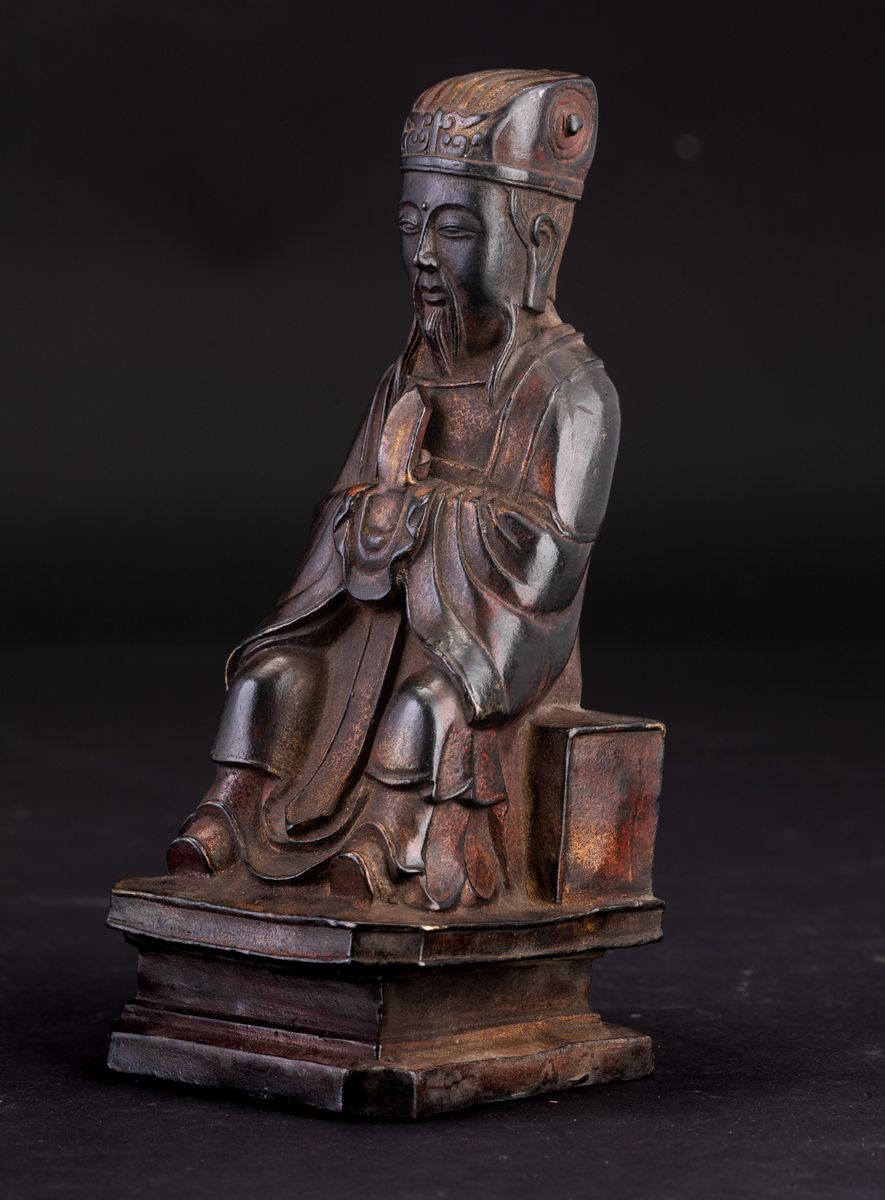 Figura di Wenchang Dijun Seduto in Bronzo, Cina, Dinastia Ming, XVII Secolo