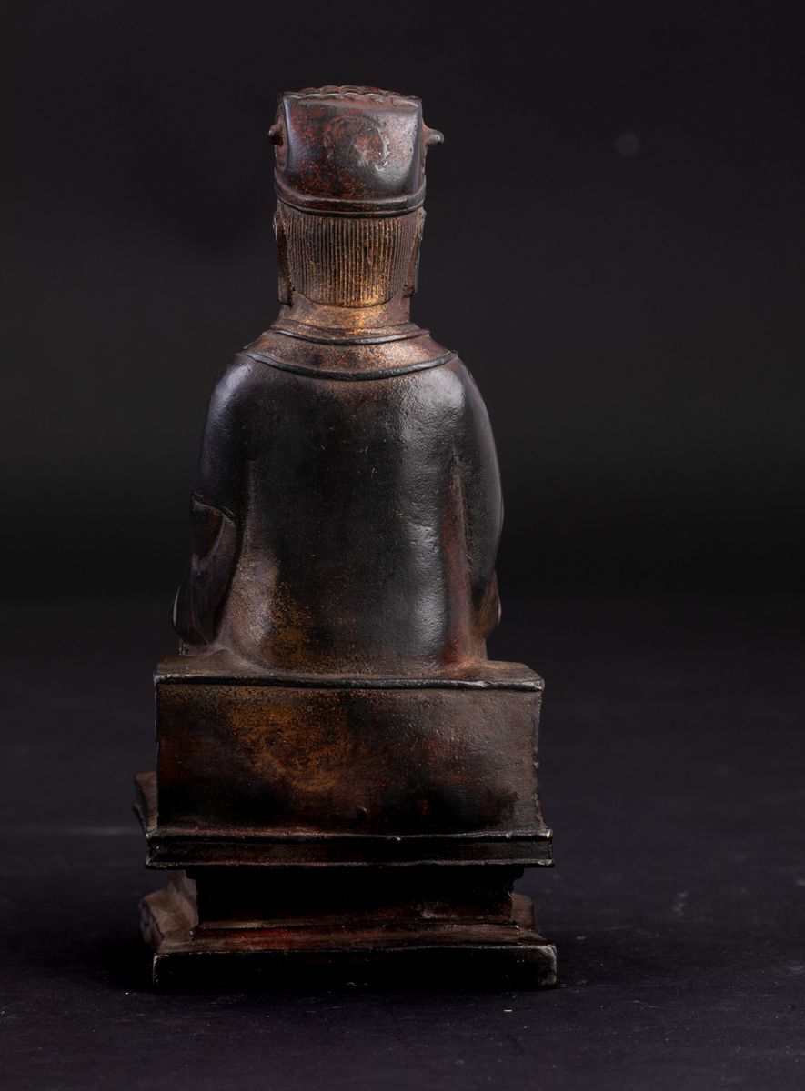 Figura di Wenchang Dijun Seduto in Bronzo, Cina, Dinastia Ming, XVII Secolo
