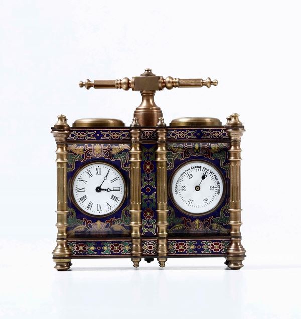 Orologio barometro smaltato, XIX secolo