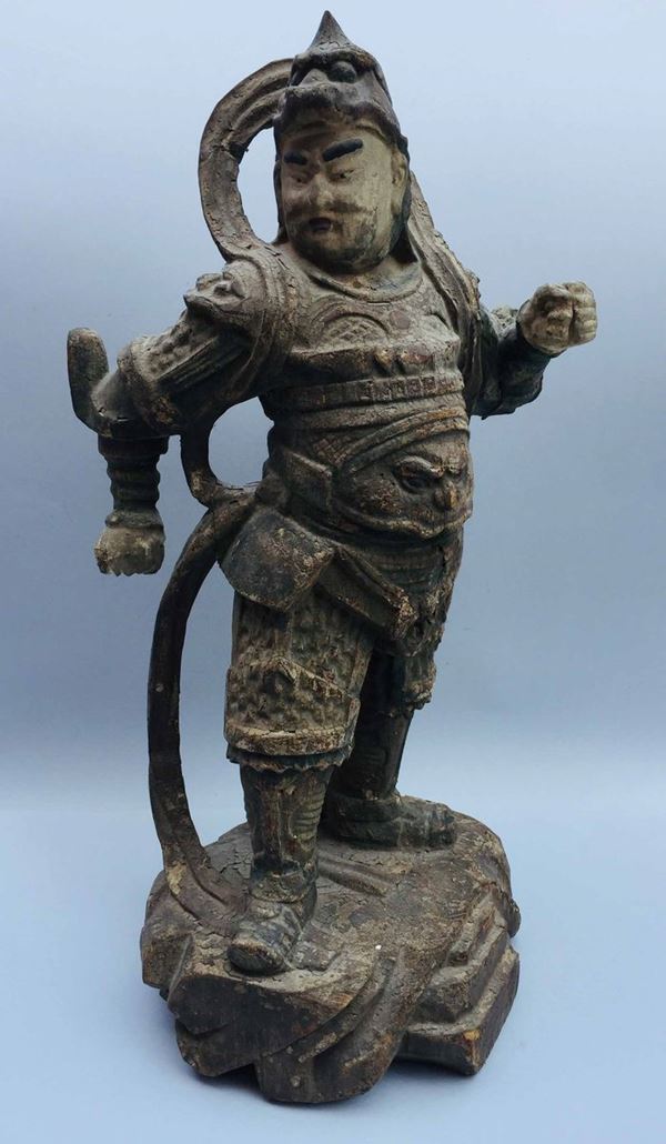 Cina. Guerriero. scultura policroma in legno