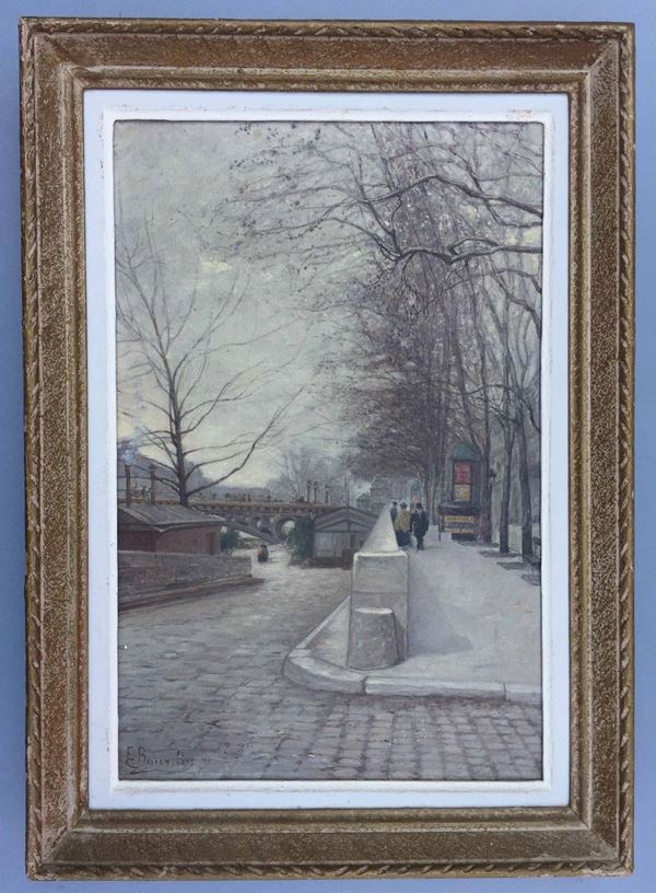 Frederic Bourdin XIX-XX, olio su tela, anno di esecuzione 1900 Parigi lungo la Senna