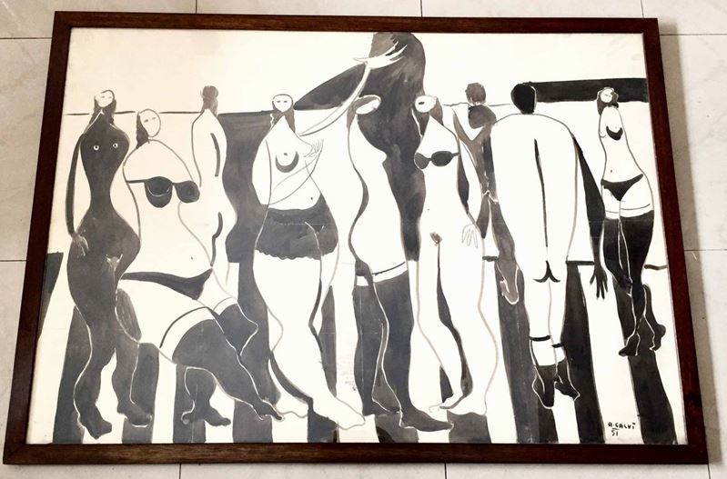 A.Calvì. Grande composizione a china, 1951 Nudi di donne  - Asta Antico e Moderno: 290 lotti da un affidamento privato | Cambi Time - Cambi Casa d'Aste