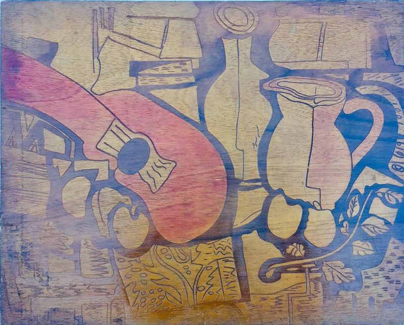 Pannello anni '50 pirografato e colorato  - Auction Fine Art February | Cambi Time - Cambi Casa d'Aste