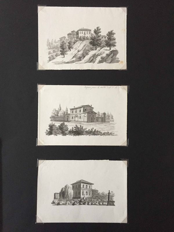 Cinque paesaggi su carta del XIX secolo
