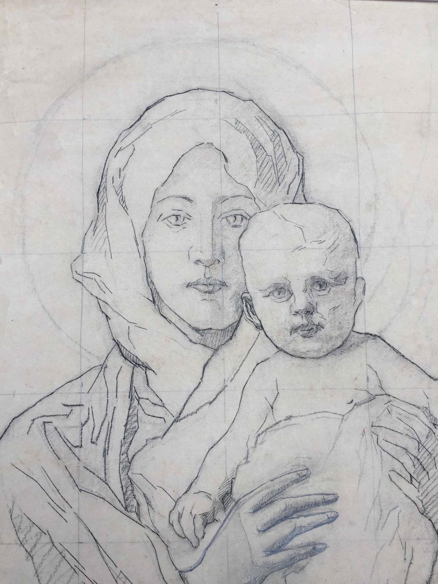 Alessandro Gay (XIX Secolo) Studio di Grandi Dimensioni Madonna in Trono con Bambino
