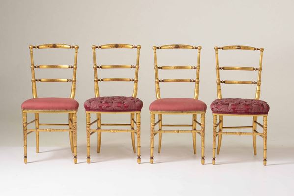 Quattro sedie stile chiavarine in legno dorato