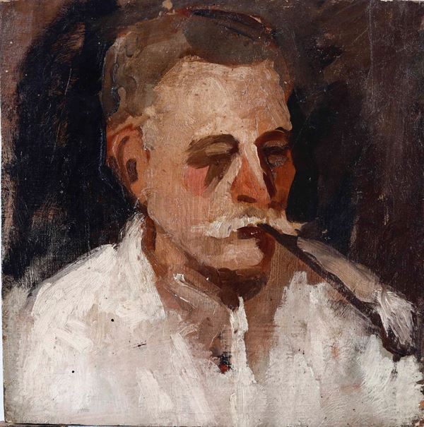 Pittore del XIX-XX secolo Figura maschile con pipa