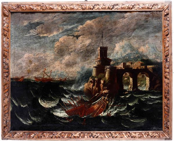 Scuola del XVIII secolo Paesaggio costiero con naufragio
