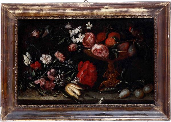 Scuola del XVIII secolo Nature morte con fiori e frutti